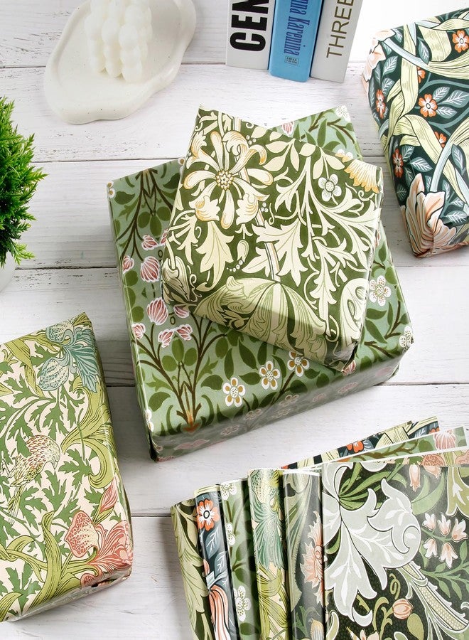 Quera 12 Sheet William Morris Wrapping Paper Vintage Floral Gift Wrap Paper Bulk Green Art Paper for Birthday Wedding Baby Shower DIY Crafts Gift Packing, 19.7 x 27.6 - Image 4